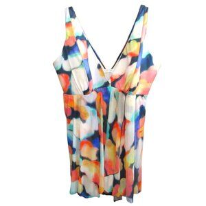 Swim by Cacique One Piece Swim Dress Size 40 Multicolor V Neck Bra Back Tie